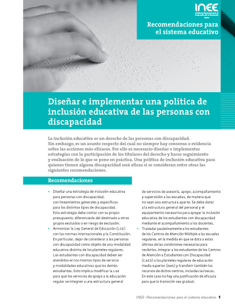 Diseñar e implementar una política de inclusión educativa de las personas con discapacidad