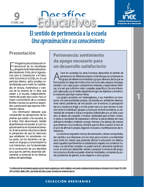 El sentido de pertenencia a la escuela. Una aproximación a su conocimiento. No. 9