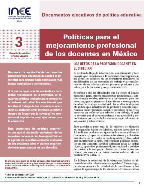 Políticas para el mejoramiento profesional de los docentes en México