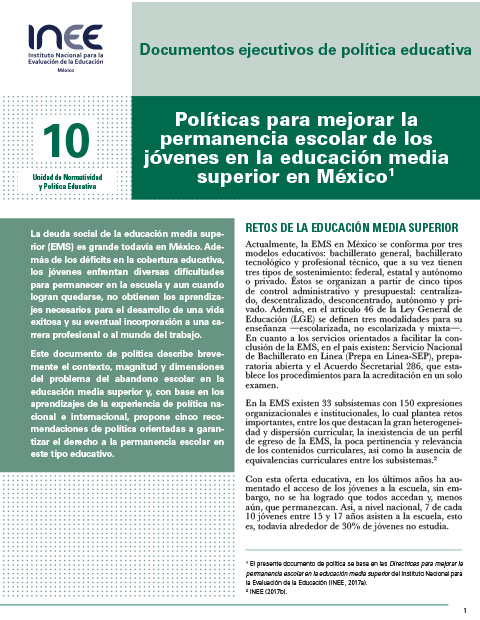 Políticas para mejorar la permanencia escolar de los jóvenes en la educación media superior en México