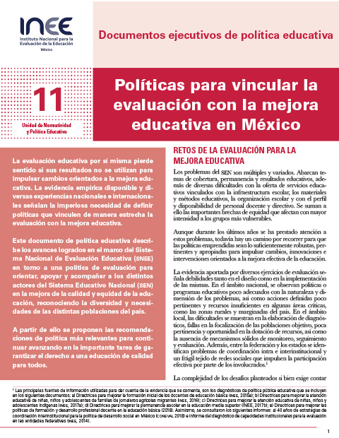 Políticas para vincular la evaluación con la mejora educativa en México